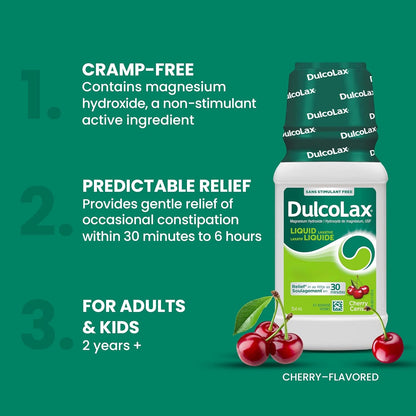 乐可舒液体泻药，温和缓解偶发性便秘，适用于成人和 2 岁及以上儿童，无刺激性，速效泻药，樱桃味，354 毫升瓶装