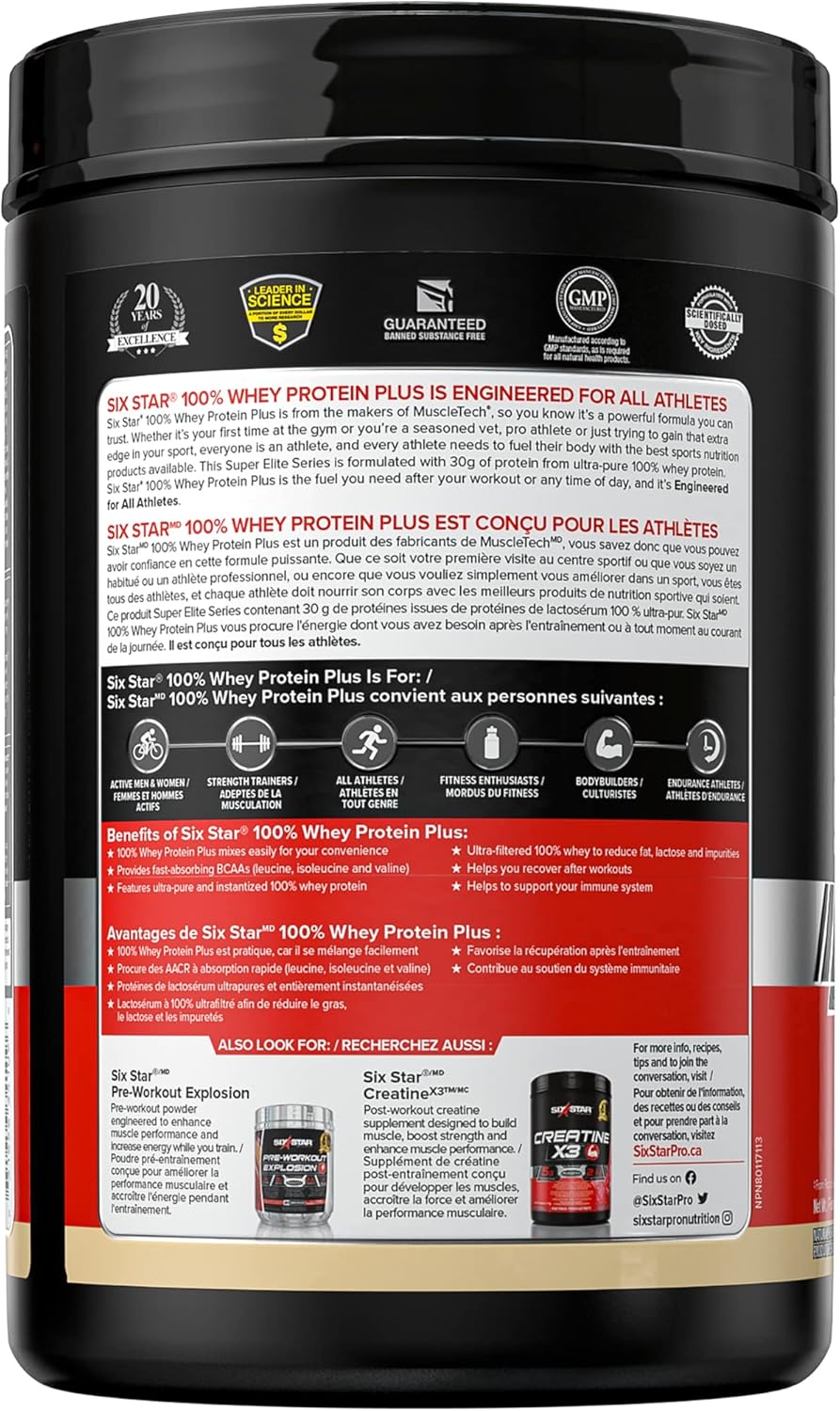 Six Star 乳清蛋白增强剂（分离蛋白和肽）增肌粉 | 巧克力+香草口味，每包 2 磅