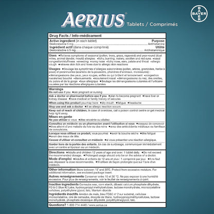 Aerius Allergy Medicine, Fast Relief, 24-Hour, non-drowsy, 15 Symptoms 80 count