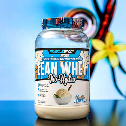 MuscleSport Lean Whey Protein Powder - Whey Protein Isolate - Low Calorie, Low Carb, Low Fat, Incredible Flavors - 25g Protein per Scoop - 2lb Vanilla Ice Cream