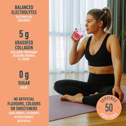 Organika Canadian-Made Electrolytes + Enhanced Collagen - Strawberry Peach Flavour - Sugar-Free Hydration | 5g Protein + 100% of Daily Vitamin C - 600g