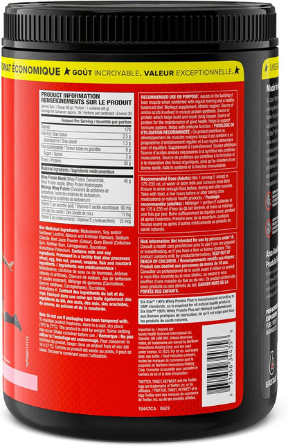 Six Star Whey Protein Powder Plus - Ultimate Muscle Building Formula with Whey Protein Isolate & Peptides - 30g of Protein & 6.6g of BCAA - Strawberry Smoothie Flavor, 39 Servings (Pack of 1)