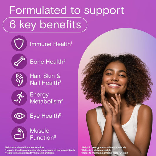 每日一片女士复合维生素 - 女性每日维生素 - 女士复合维生素，含维生素 A、维生素 C、维生素 D 和锌（用于免疫支持）、维生素 E、维生素 B12、生物素、钙、铁，250 片