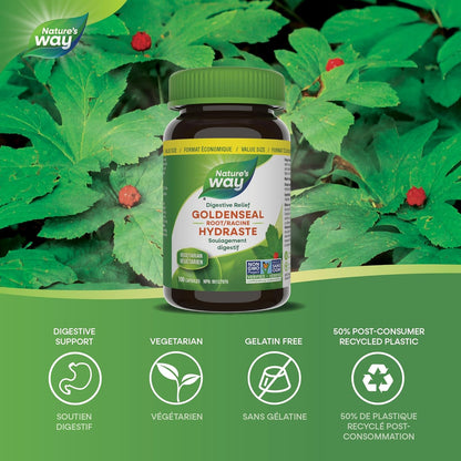 Nature's Way 黃連根 – 緩解消化不良 – 幫助消化 – 溫和瀉藥 – 非基因改造 – 100 粒素食膠囊，超值裝