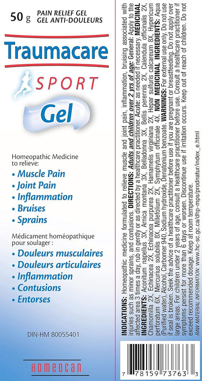 Homeocan Traumacare 运动凝胶 50 克管装，适合活跃生活方式的山金车凝胶，快速吸收，不油腻，顺势疗法制剂，可缓解体力活动引起的酸痛、轻微肿块和日常拉伤