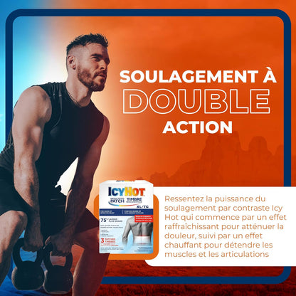 冰热药用加大号止痛贴，大号贴片，用于暂时缓解关节炎、腰痛、背痛和肌肉疼痛，薄荷醇 5%，3 片