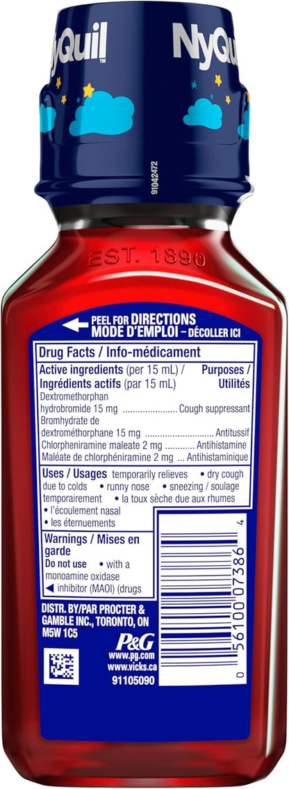 Vicks 儿童 NyQuil 感冒咳嗽糖浆，缓解咳嗽、流鼻涕、打喷嚏等多种症状，浆果味，6 岁以上适用，236 毫升