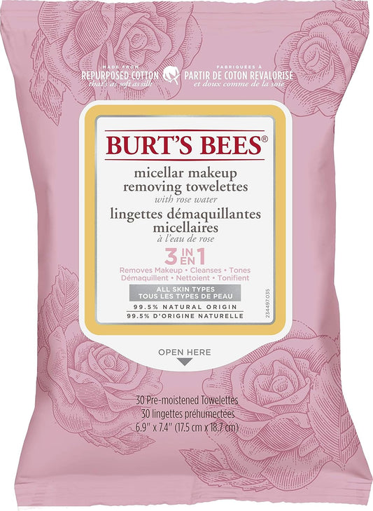 Burt's Bees Micellar Cleansing Towelettes With Rose Water 30 count