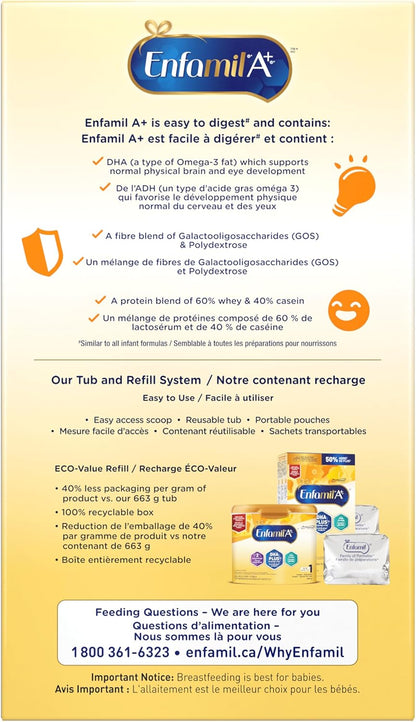 Enfamil A+, Baby Formula, Value Pack, Powder Refill, DHA (a type of Omega-3 fat) to help support brain development, Age 0-12 months, 992g