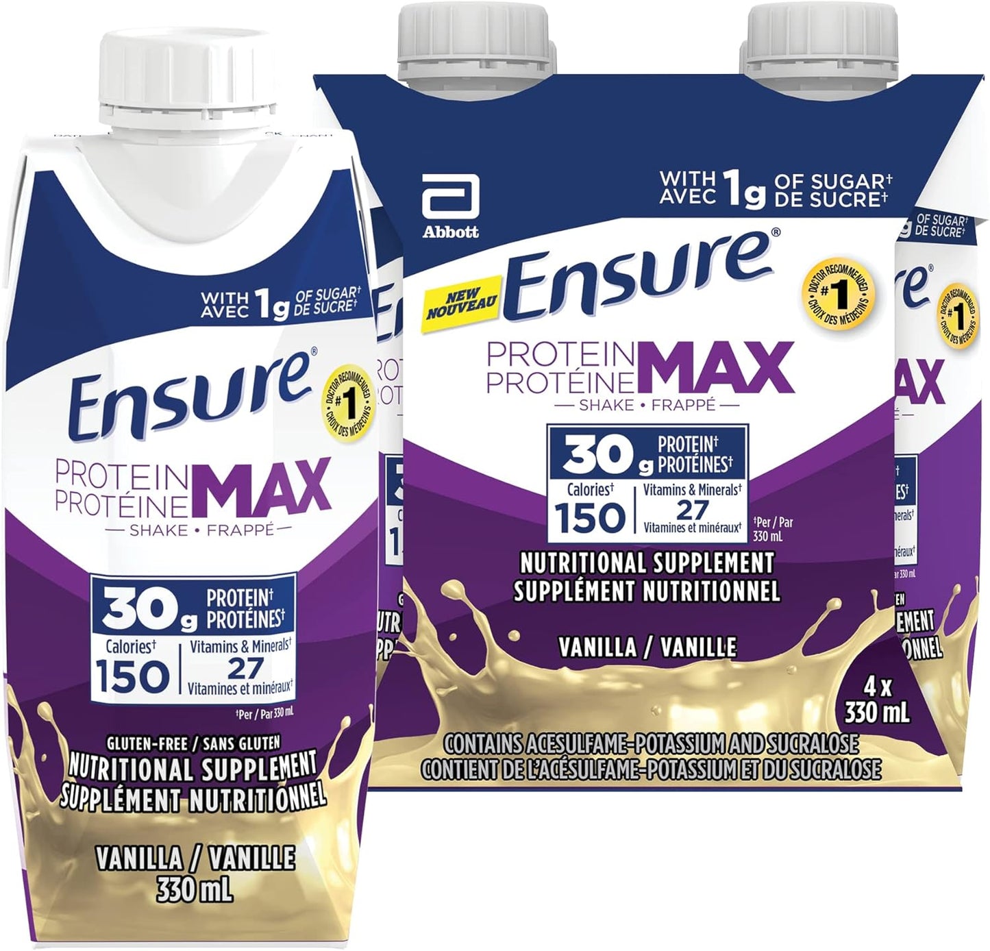 Ensure Protein Max Nutritional Supplement, Vanilla, 330 millilitre (Pack of 4)