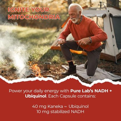 Pure Lab 维生素 | NADH 烟酰胺腺嘌呤二核苷酸 + 辅酶 Q10 泛醇 | 30 粒胶囊 | 维生素 B3 补充剂 | B3 维生素烟酰胺补充剂 | 脑能量、思维清晰度补充剂