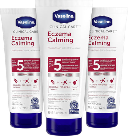 Vaseline Clinical Care™ Body Cream lotion for eczema prone skin Eczema Calming Therapy Cream with Colloidal Oatmeal Skin Protectant to provide instant relief for dry, itchy skin 200 ml, 3 pack