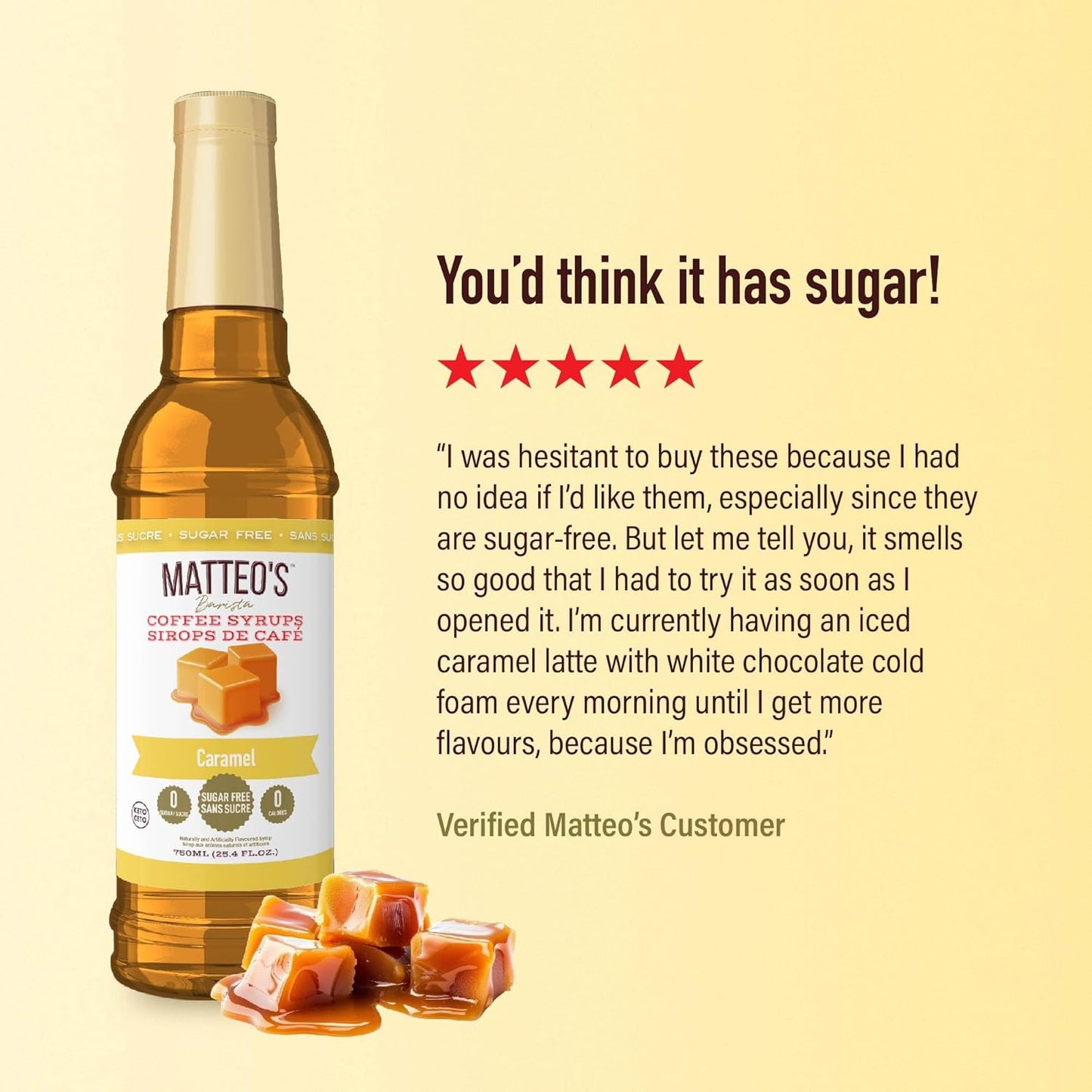 Matteo's Barista 风格无糖咖啡糖浆，焦糖糖浆口味，零卡路里和糖，酮类咖啡糖浆，美味风味咖啡糖浆 - 25.4 盎司糖浆瓶，1 包
