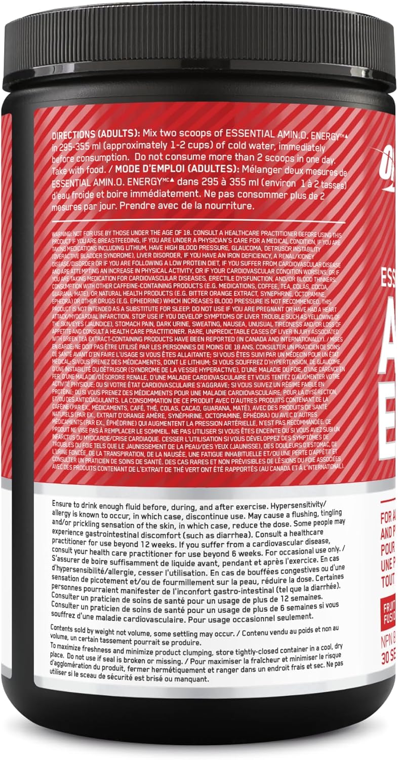 Optimum Nutrition 氨基能量粉：運動前和隨時補充能量，含綠茶、綠咖啡萃取 + BCAA - 水果融合：30 份 [270 克]（包裝可能有所不同）