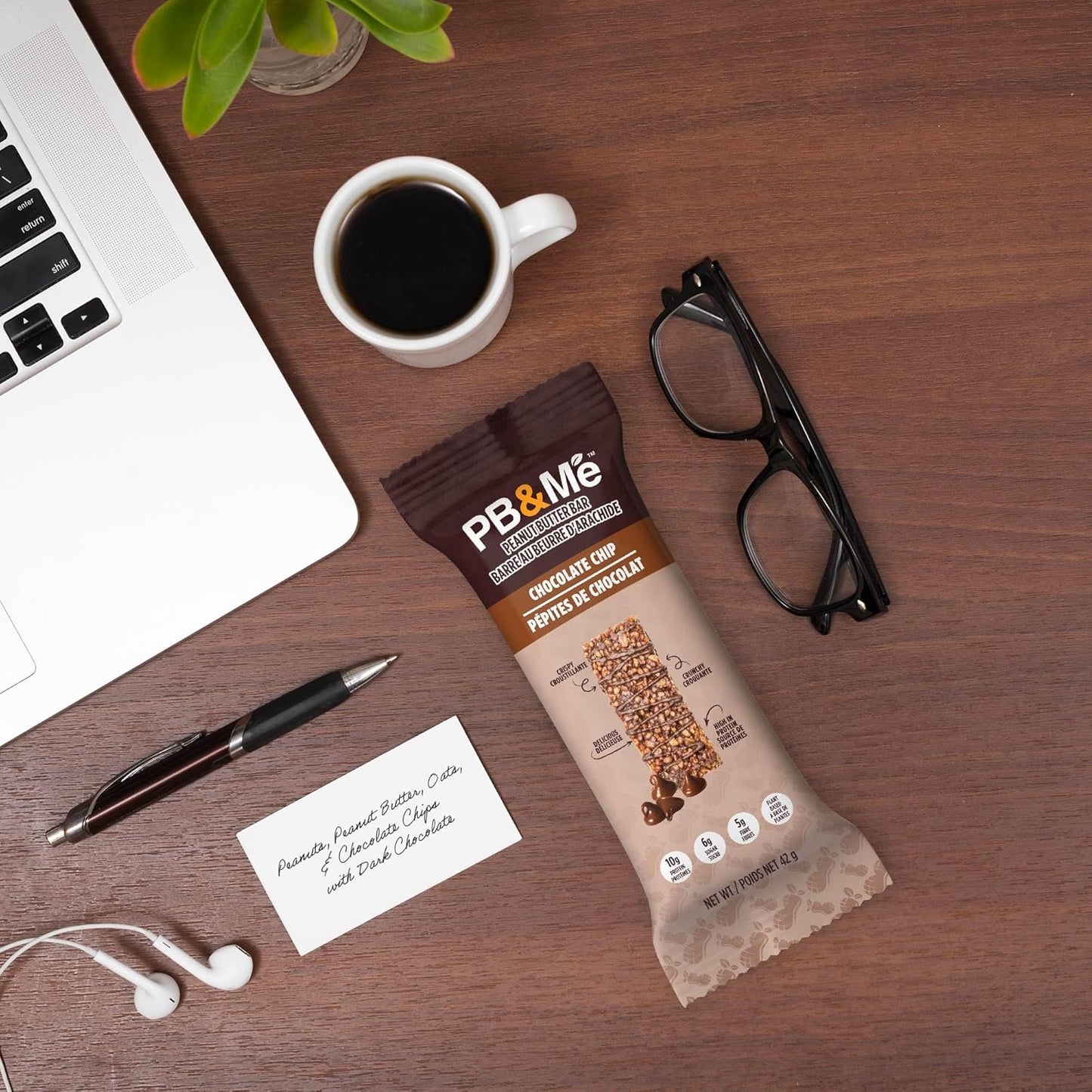 PB&Me Peanut Butter Protein Bars –Chocolate Chip, 10g Protein, Low Sugar, High Fiber, No Artificial Sweeteners or Preservatives, Meal Replacement, 5-Pack, Snack Bars for Work, Gym & Travel