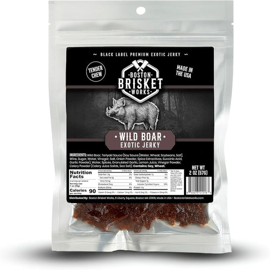 野豬肉乾 – 2 盎司袋裝 – 100% 真野豬肉 | 小批量手工製作 | 真空密封 | 無填充劑、無味精、無硝酸鹽 | 由小型企業生產