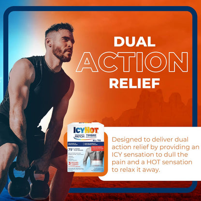 冰热药用加大号止痛贴，大号贴片，用于暂时缓解关节炎、腰痛、背痛和肌肉疼痛，薄荷醇 5%，3 片