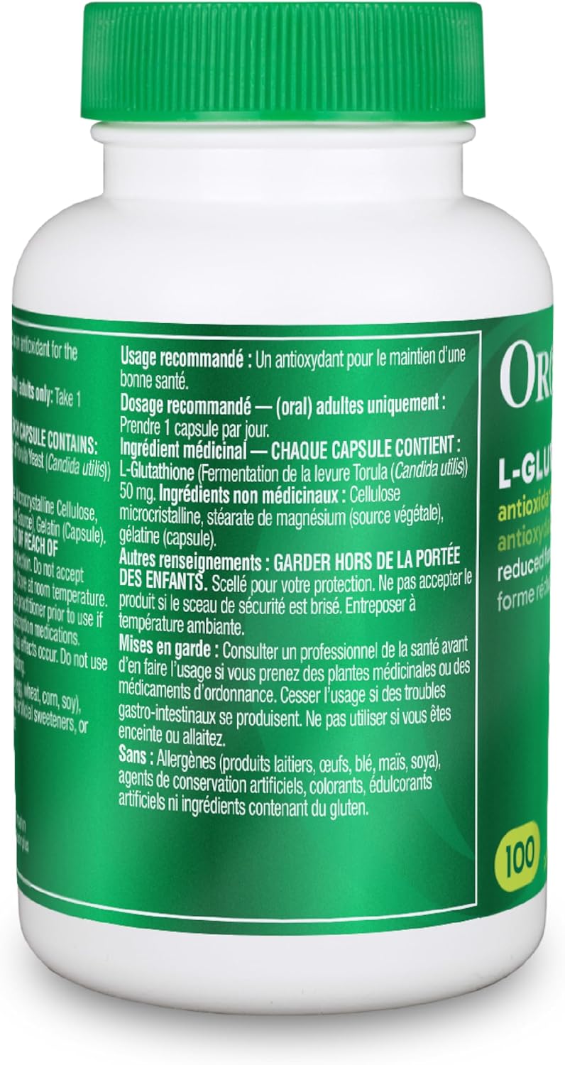 Organika Canadian-Made L-Glutathione (Reduced), Antioxidant and Detox Support -100 Caps