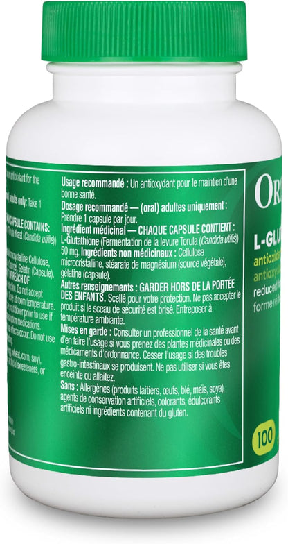 Organika Canadian-Made L-Glutathione (Reduced), Antioxidant and Detox Support -100 Caps