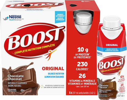 BOOST 原味代餐饮料，巧克力味，6x237 毫升，每箱 4 瓶，包装可能有所不同 & 原味代餐饮料，巧克力拿铁味，6x237 毫升，每箱 4 瓶，包装可能有所不同