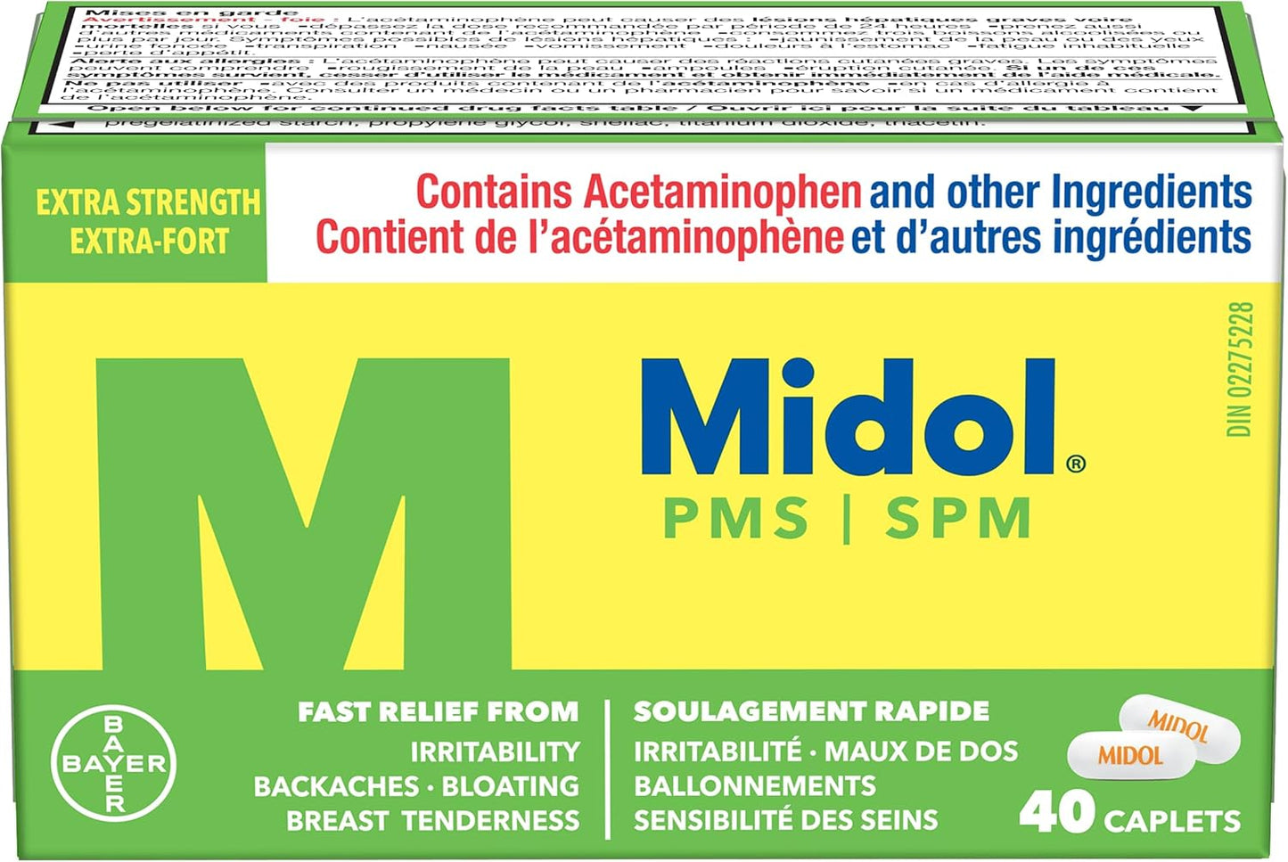 Midol PMS 强效止痛药，快速缓解经前期症状，如烦躁、腹胀、痉挛、乳房胀痛、背痛、头痛和肌肉酸痛（40 粒胶囊）