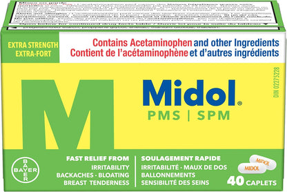 Midol PMS 强效止痛药，快速缓解经前期症状，如烦躁、腹胀、痉挛、乳房胀痛、背痛、头痛和肌肉酸痛（40 粒胶囊）