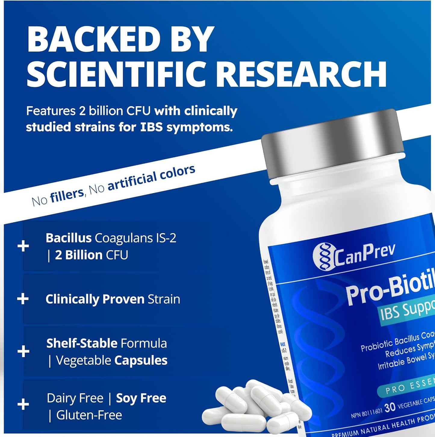 CanPrev Pro-Biotik IBS 支持，30 粒素食胶囊，30 天用量 - 男女益生菌 - 20 亿活性细胞，支持消化 - 舒适消化和平衡肠道菌群 - 缓解腹胀和胀气