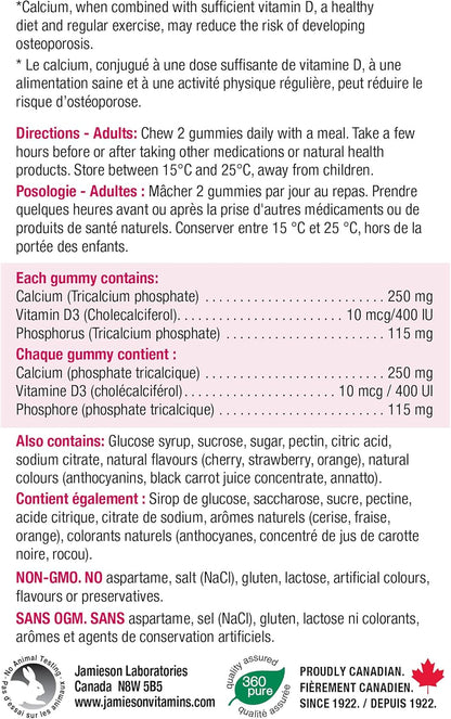 Jamieson Calcium + Vitamin D 60 Gummies & Magnesium Gummies - Cranberry Grape Flavour, 60 Count (Pack of 1)