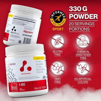 ATP LAB - E-Nos 330g Powder 20-Servings Citrus Flavour - Improve Sports Performance, Helps to Maintain and Support Cardiovascular Health - Pump Inducer and Pre Workout Powder