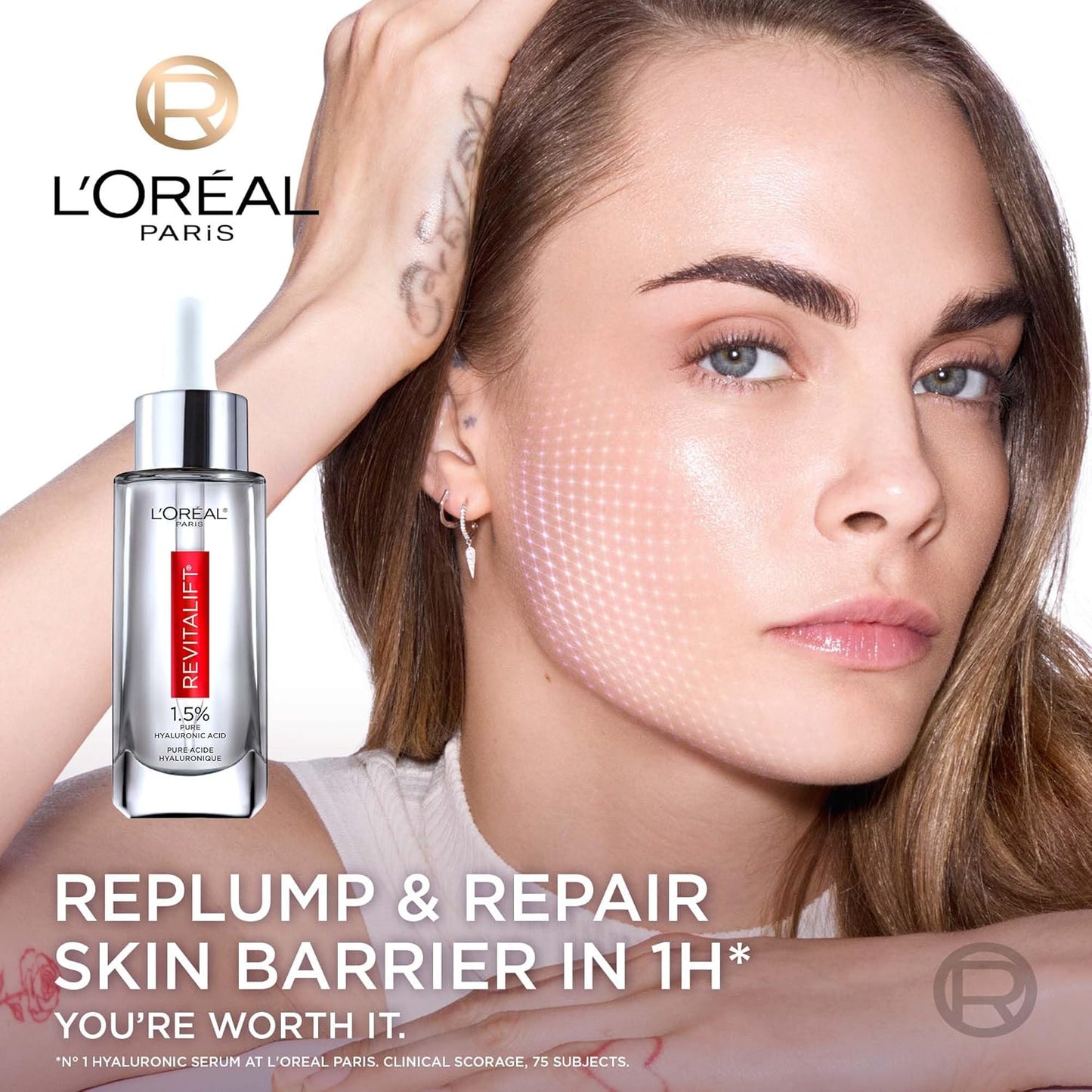 L'Oreal Paris 1.5% Pure Hyaluronic Acid Serum, Face Serum to Hydrate and Plump Skin, Reduces the Look of Wrinkles, Revitalift, For All Skin Tones & Types, Non Comedogenic, 30ml