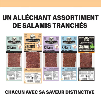 Atwood Heritage 麋鹿豬肉牛肉薩拉米香腸，125克，高蛋白，無麩質，無硝酸鹽，加拿大製造