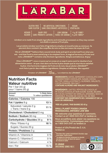 Larabar Gluten Free Peanut Butter Chocolate Chip Fruit and Nut Energy Bar, 16-Count, 720 Gram & Gluten Free Chocolate Brownie Fruit and Nut Energy Bar, 16-Count, 720 Gram
