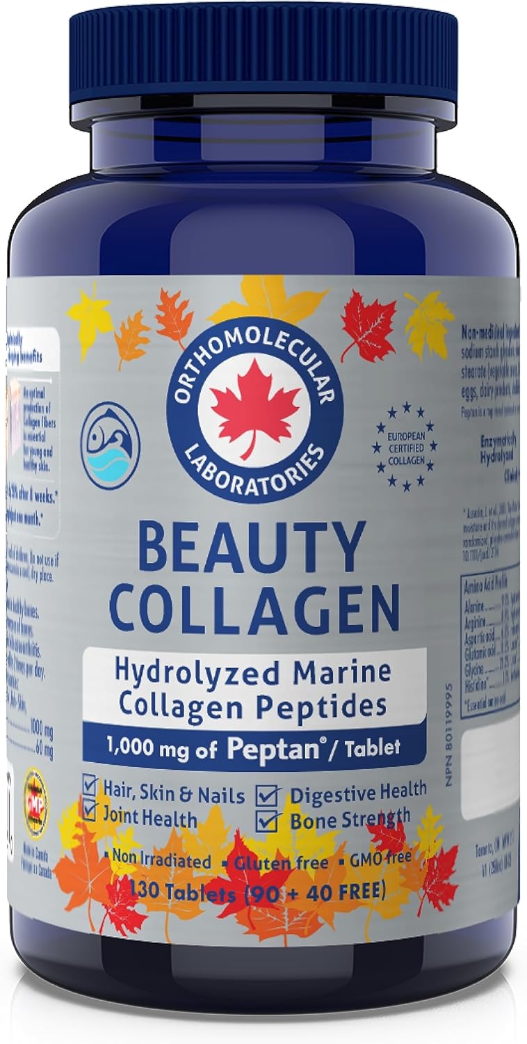 Orthomolecular Laboratories - Beauty Collagen Hydrolyzed Marine Collagen Peptides 1000mg, 130 Tablets 32-Day Supply - Vitamins for Bone Strength, Digestive Health, Joint Health, Hair, Skin and Nails