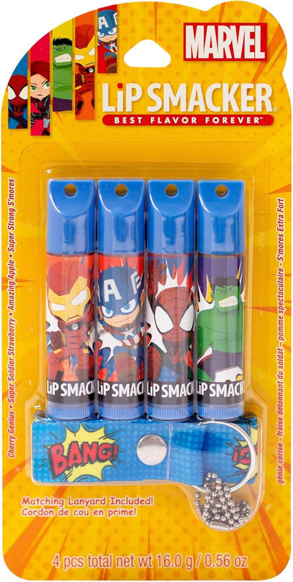 Lip Smacker Flavored Lip Balm Set With Lanyard, Marvel