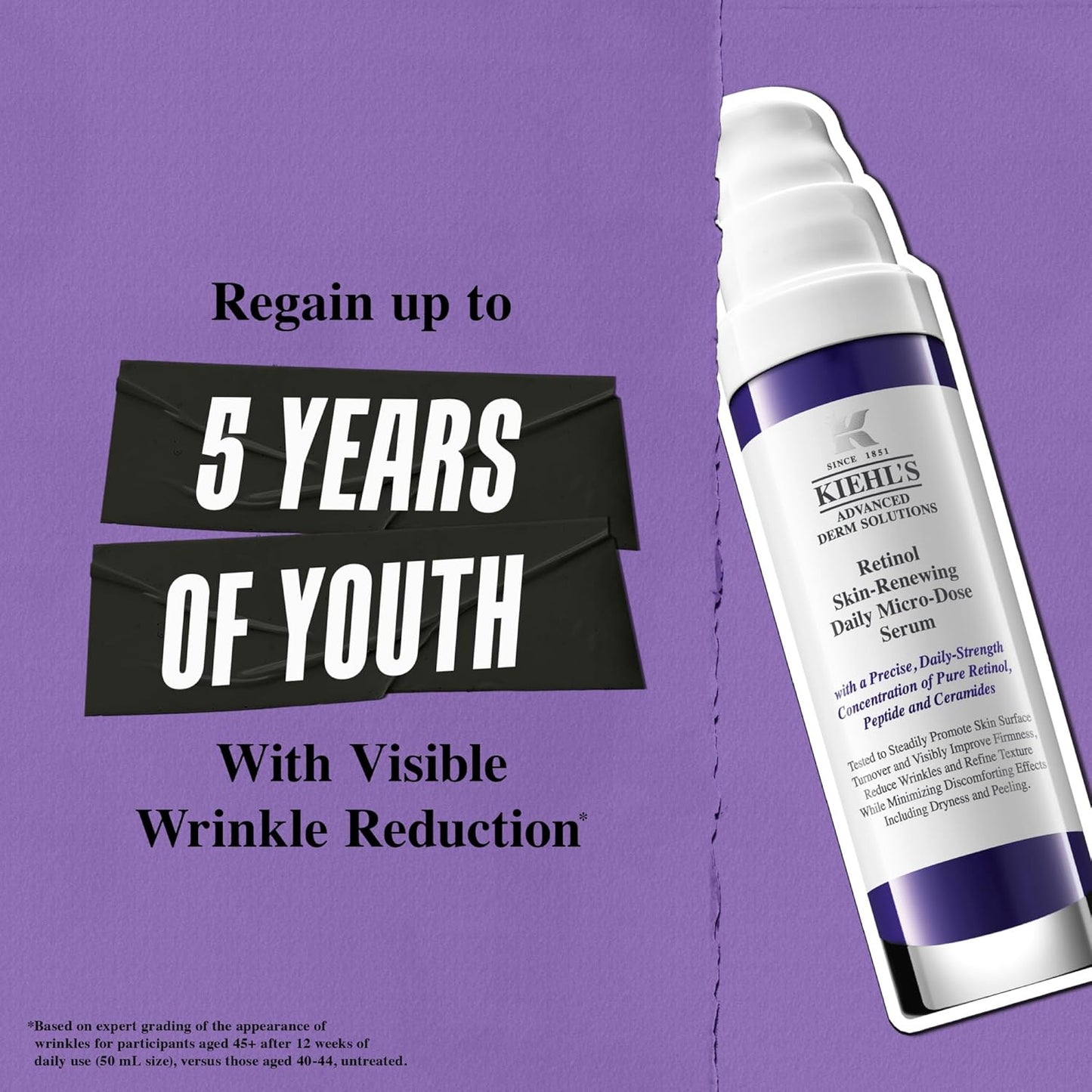 Kiehl's Daily Micro-Dose Anti-Aging Retinol Facial Serum, Reduces Wrinkles, Firms Skin, Evens Skin Tone, Youth Renewing & Hydrating Formula, with Retinol & Ceramides, Paraben-free - 50 ml