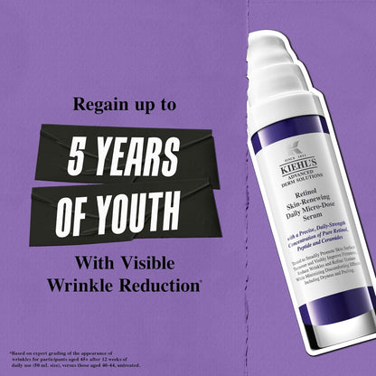 Kiehl's Daily Micro-Dose Anti-Aging Retinol Facial Serum, Reduces Wrinkles, Firms Skin, Evens Skin Tone, Youth Renewing & Hydrating Formula, with Retinol & Ceramides, Paraben-free - 50 ml