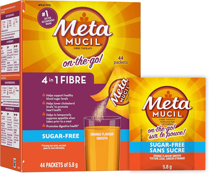 Metamucil, 每日車前子殼粉補充包，無糖，四合一膳食纖維，促進消化健康，橙味順滑飲料，44 份