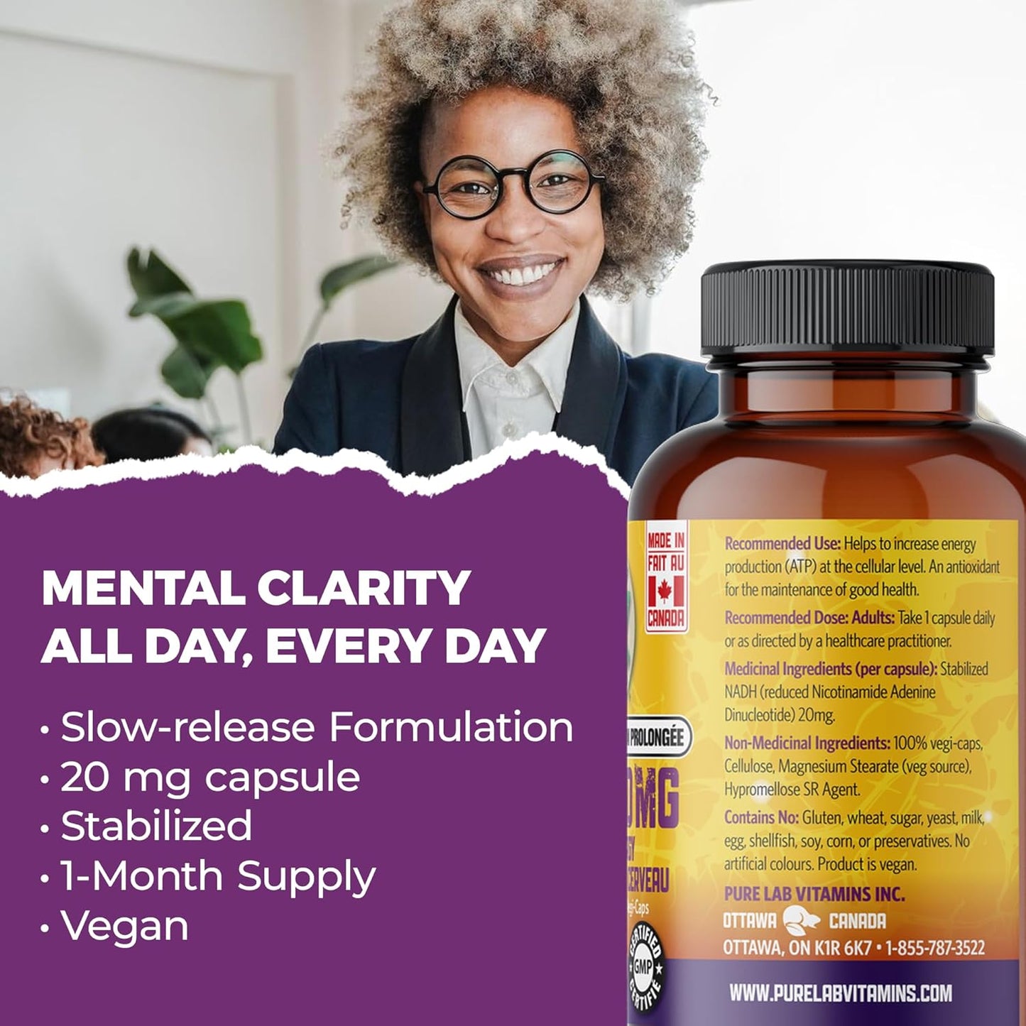 Pure Lab Vitamins Slow Release NADH 20 mg - 30 Vegi-Caps