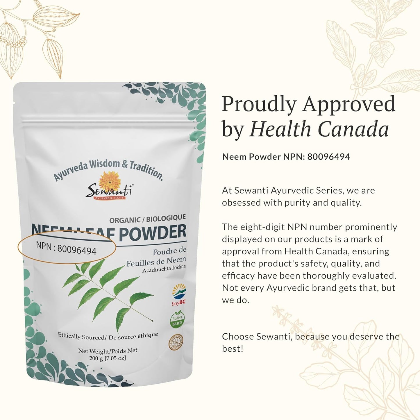 有机印楝叶粉 NPN 80096494/ 促进皮肤和肠道健康/ 200克