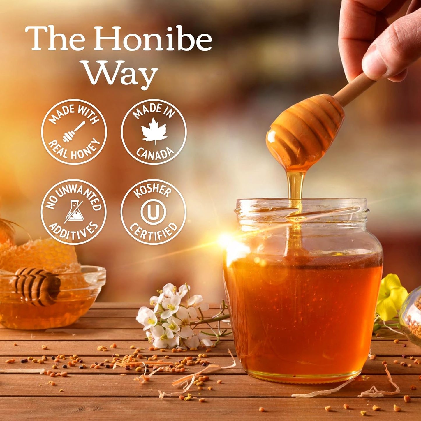 Honibe 蜂蜜滴剂 | 100% 纯蜂蜜 | 固体蜂蜜甜味剂 | 舒缓咽喉痛 | 12 包，每包 20 滴（240 滴）