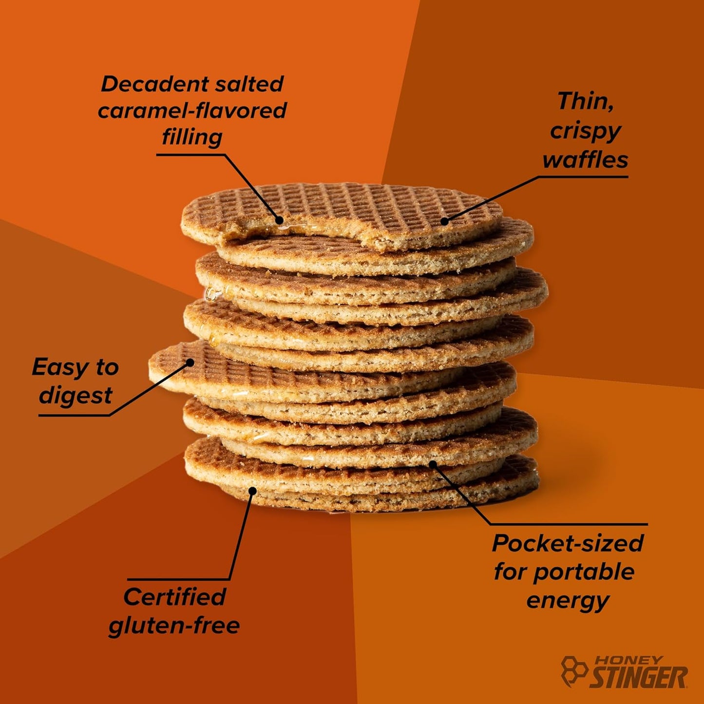 Honey Stinger Organic Gluten-Free Salted Caramel Waffle | Energy Stroopwafel for Exercise, Endurance and Performance | Sports Nutrition for Home & Gym, Pre & Post Workout | 12 Waffles, 30g