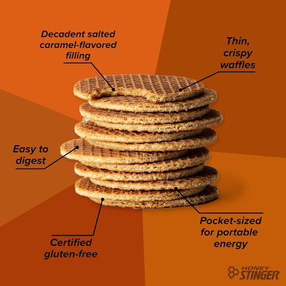 Honey Stinger Organic Gluten-Free Salted Caramel Waffle | Energy Stroopwafel for Exercise, Endurance and Performance | Sports Nutrition for Home & Gym, Pre & Post Workout | 12 Waffles, 30g