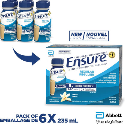 確保定期補充營養，保持活力和精力的營養，香草味，6 x 235 毫升瓶裝