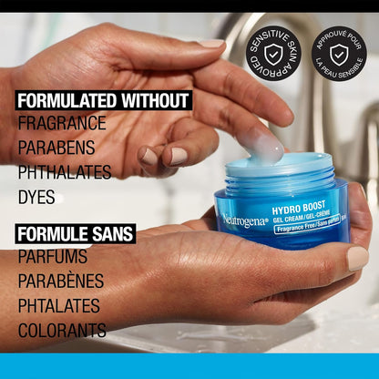 Neutrogena Hydro Boost Fragrance Free Face Moisturizer with Hyaluronic Acid for Dry Skin, Gel Cream Moisturizer For a Refreshing Burst of Hydration & Glowing Skin, Non-Comedogenic, 50ml