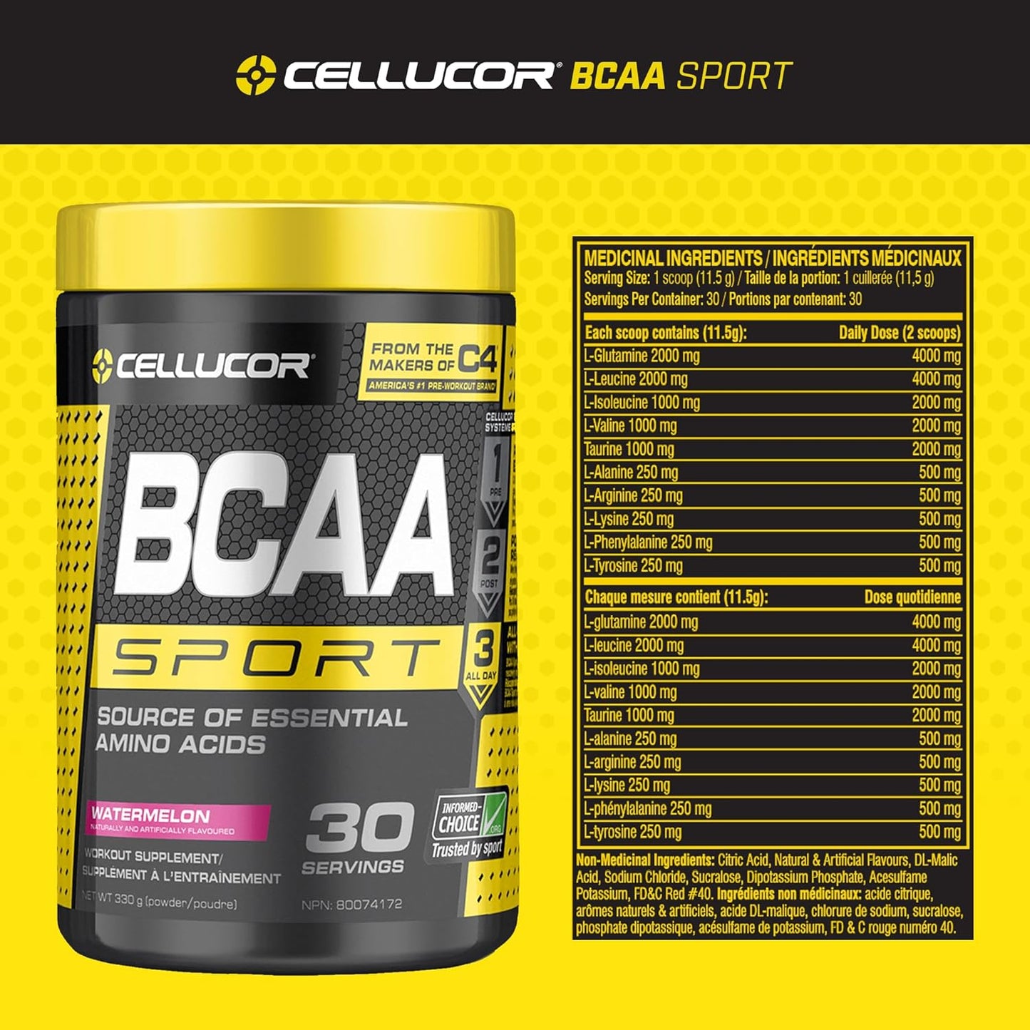 Cellucor BCAA Sport 运动后粉 + C4 Sport 运动前粉套装（草莓西瓜和西瓜）