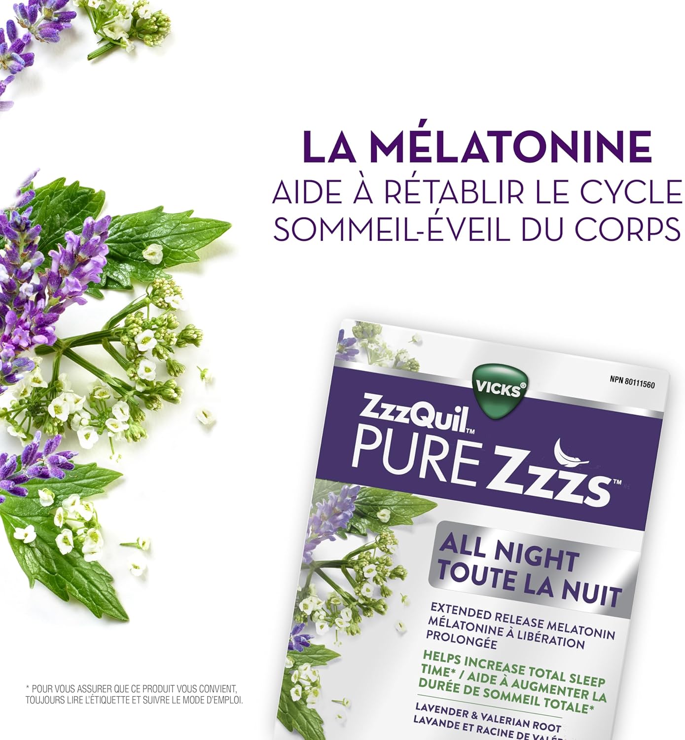 Vicks ZzzQuil PURE Zzzs 夜間緩釋褪黑素助眠片，成人適用，每片含 2 毫克，21 片