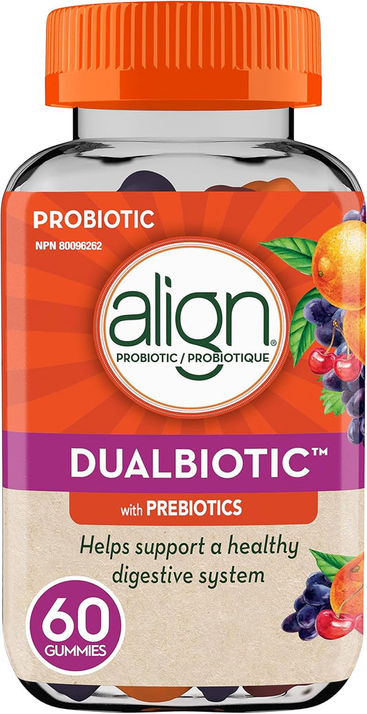Align DUALBIOTIC PREbiotic + PRObiotic Gummies for Women & Men, Helps Support a Healthy Digestive System, Made With Naturally Fruit Flavours, 60 Count