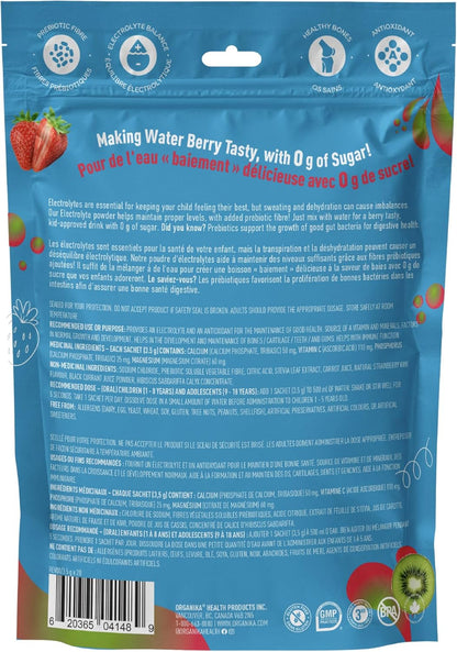 Organika 儿童电解质粉 - 草莓奇异果口味 - 随时随地无糖补水 + 100% 每日所需维生素 C、益生元和抗氧化剂 | 不含乳制品、麸质和 BPA - 3.5 克 x 20 袋