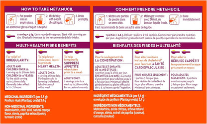 Metamucil 优质混合物，四合一每日膳食纤维，促进消化健康，植物基车前子壳粉补充剂，无糖，含甜菊糖，橙味，72 份