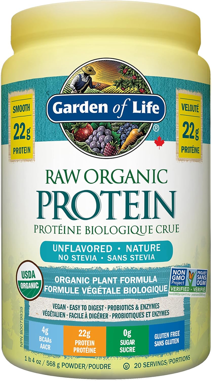 Garden of Life Raw Organic Protein, Vanilla, 624g. Packed with 22 Grams of Certified Organic Plant Protein & Raw Organic Protein, Unflavored, 568g